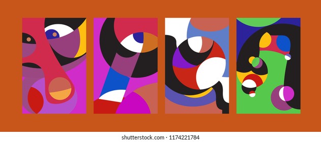 Vector Abstract Colorful Geometric and Curvy pattern background illustration. Set of Abstract Tribal Ethnic background for Cover, Poster, and print in Eps 10.