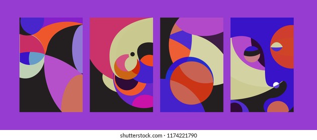 Vector Abstract Colorful Geometric and Curvy pattern background illustration. Set of Abstract Tribal Ethnic background for Cover, Poster, and print in Eps 10.