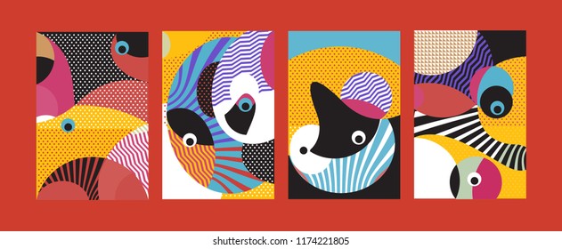 Vector Abstract Colorful Geometric and Curvy pattern background illustration. Set of Abstract Tribal Ethnic background for Cover, Poster, and print in Eps 10.
