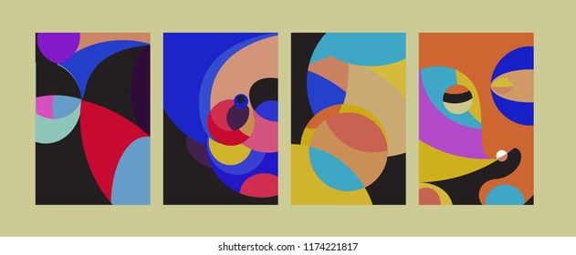 Vector Abstract Colorful Geometric and Curvy pattern background illustration. Set of Abstract Tribal Ethnic background for Cover, Poster, and print in Eps 10.