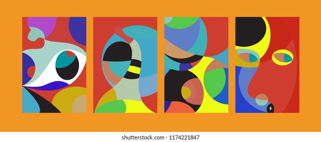 Vector Abstract Colorful Geometric and Curvy pattern background illustration. Set of Abstract Tribal Ethnic background for Cover, Poster, and print in Eps 10.