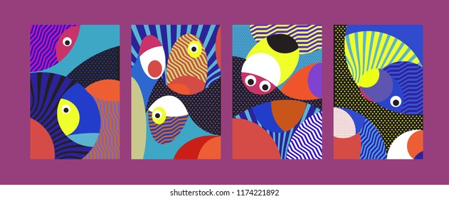 Vector Abstract Colorful Geometric and Curvy pattern background illustration. Set of Abstract Tribal Ethnic background for Cover, Poster, and print in Eps 10.