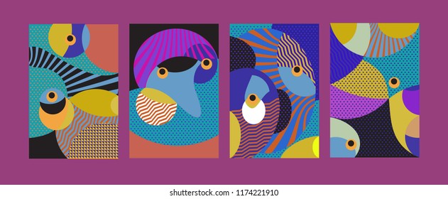 Vector Abstract Colorful Geometric and Curvy pattern background illustration. Set of Abstract Tribal Ethnic background for Cover, Poster, and print in Eps 10.