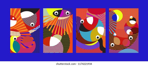 Vector Abstract Colorful Geometric and Curvy pattern background illustration. Set of Abstract Tribal Ethnic background for Cover, Poster, and print in Eps 10.