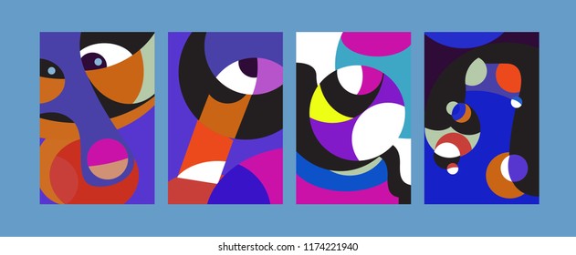 Vector Abstract Colorful Geometric and Curvy pattern background illustration. Set of Abstract Tribal Ethnic background for Cover, Poster, and print in Eps 10.