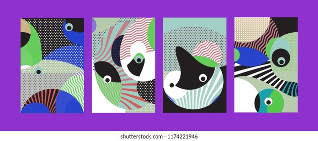 Vector Abstract Colorful Geometric and Curvy pattern background illustration. Set of Abstract Tribal Ethnic background for Cover, Poster, and print in Eps 10.