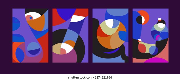 Vector Abstract Colorful Geometric and Curvy pattern background illustration. Set of Abstract Tribal Ethnic background for Cover, Poster, and print in Eps 10.