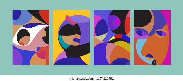 Vector Abstract Colorful Geometric and Curvy pattern background illustration. Set of Abstract Tribal Ethnic background for Cover, Poster, and print in Eps 10.