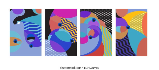Vector Abstract Colorful Geometric and Curvy pattern background illustration. Set of Abstract Tribal Ethnic background for Cover, Poster, and print in Eps 10.