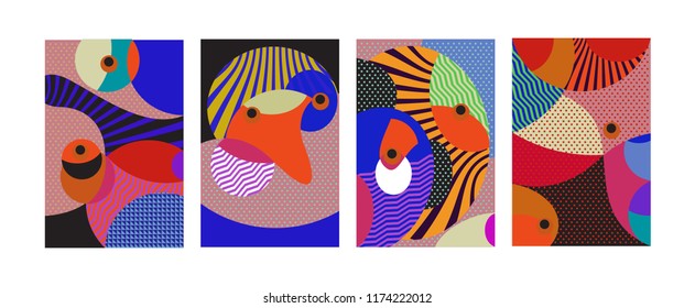 Vector Abstract Colorful Geometric and Curvy pattern background illustration. Set of Abstract Tribal Ethnic background for Cover, Poster, and print in Eps 10.