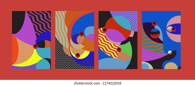 Vector Abstract Colorful Geometric and Curvy pattern background illustration. Set of Abstract Tribal Ethnic background for Cover, Poster, and print in Eps 10.