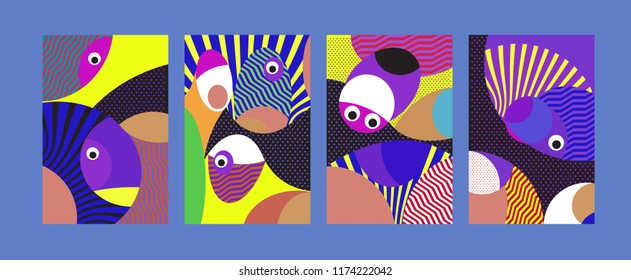 Vector Abstract Colorful Geometric and Curvy pattern background illustration. Set of Abstract Tribal Ethnic background for Cover, Poster, and print in Eps 10.