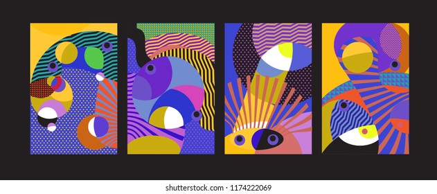 Vetor Abstract Colorful Geometric e padrão Curvy ilustração de fundo. Conjunto de fundo étnico tribal abstrato para capa, cartaz e impressão em Eps 10.