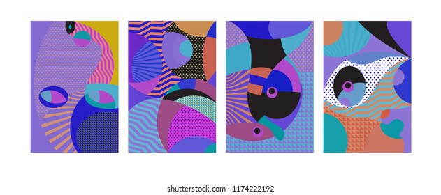Vector Abstract Colorful Geometric and Curvy pattern background illustration. Set of Abstract Tribal Ethnic background for Cover, Poster, and print in Eps 10.