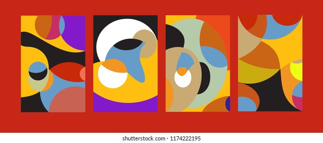 Vector Abstract Colorful Geometric and Curvy pattern background illustration. Set of Abstract Tribal Ethnic background for Cover, Poster, and print in Eps 10.