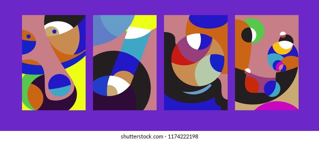 Vector Abstract Colorful Geometric and Curvy pattern background illustration. Set of Abstract Tribal Ethnic background for Cover, Poster, and print in Eps 10.