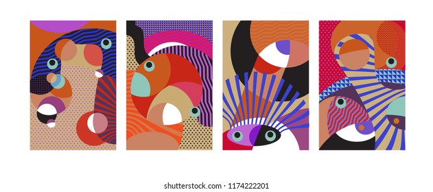 Vector Abstract Colorful Geometric and Curvy pattern background illustration. Set of Abstract Tribal Ethnic background for Cover, Poster, and print in Eps 10.