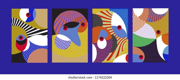 Vector Abstract Colorful Geometric and Curvy pattern background illustration. Set of Abstract Tribal Ethnic background for Cover, Poster, and print in Eps 10.