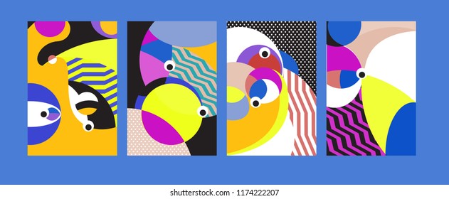 Vector Abstract Colorful Geometric and Curvy pattern background illustration. Set of Abstract Tribal Ethnic background for Cover, Poster, and print in Eps 10.