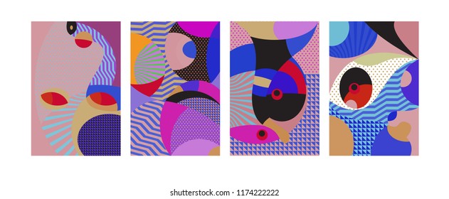 Vector Abstract Colorful Geometric and Curvy pattern background illustration. Set of Abstract Tribal Ethnic background for Cover, Poster, and print in Eps 10.
