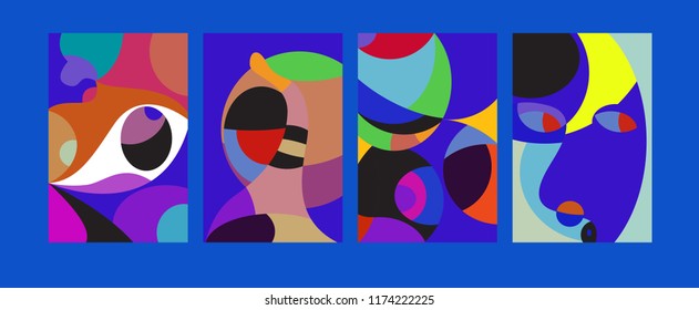 Vector Abstract Colorful Geometric and Curvy pattern background illustration. Set of Abstract Tribal Ethnic background for Cover, Poster, and print in Eps 10.