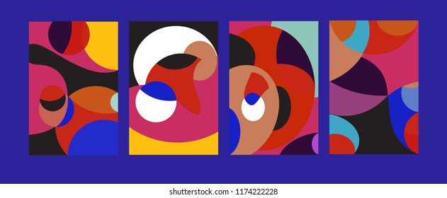 Vector Abstract Colorful Geometric and Curvy pattern background illustration. Set of Abstract Tribal Ethnic background for Cover, Poster, and print in Eps 10.