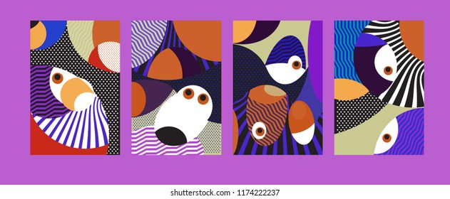Vector Abstract Colorful Geometric and Curvy pattern background illustration. Set of Abstract Tribal Ethnic background for Cover, Poster, and print in Eps 10.