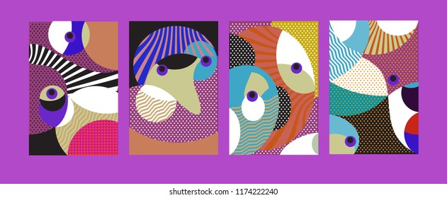 Vector Abstract Colorful Geometric and Curvy pattern background illustration. Set of Abstract Tribal Ethnic background for Cover, Poster, and print in Eps 10.