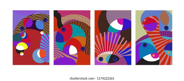 Vector Abstract Colorful Geometric and Curvy pattern background illustration. Set of Abstract Tribal Ethnic background for Cover, Poster, and print in Eps 10.