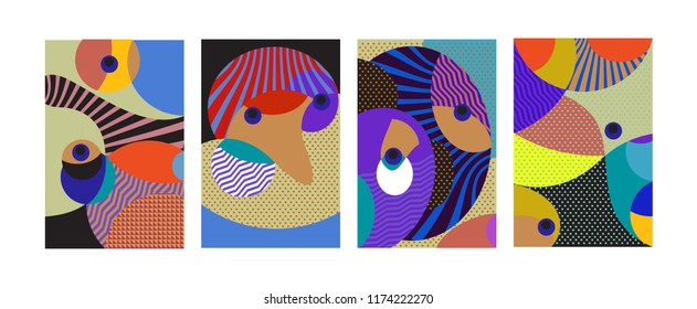 Vector Abstract Colorful Geometric and Curvy pattern background illustration. Set of Abstract Tribal Ethnic background for Cover, Poster, and print in Eps 10.