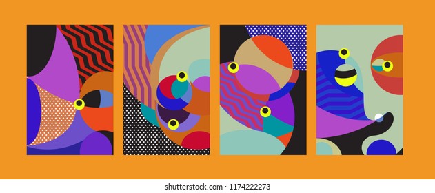 Vector Abstract Colorful Geometric and Curvy pattern background illustration. Set of Abstract Tribal Ethnic background for Cover, Poster, and print in Eps 10.