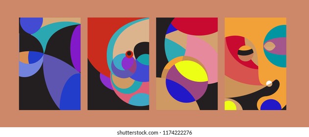 Vector Abstract Colorful Geometric and Curvy pattern background illustration. Set of Abstract Tribal Ethnic background for Cover, Poster, and print in Eps 10.