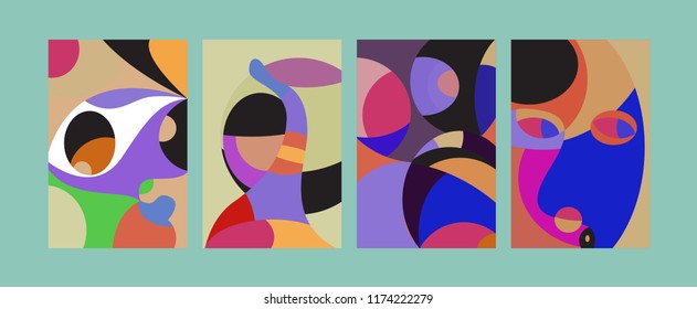 Vector Abstract Colorful Geometric and Curvy pattern background illustration. Set of Abstract Tribal Ethnic background for Cover, Poster, and print in Eps 10.