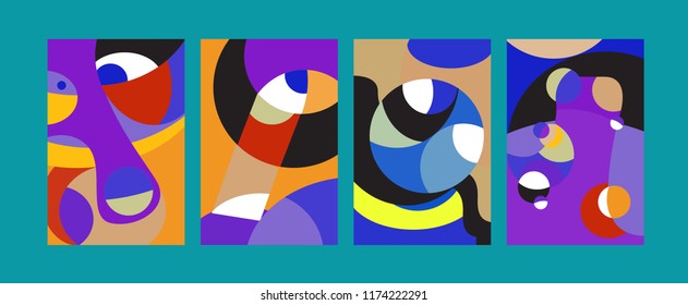 Vector Abstract Colorful Geometric and Curvy pattern background illustration. Set of Abstract Tribal Ethnic background for Cover, Poster, and print in Eps 10.