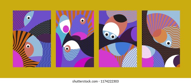 Vector Abstract Colorful Geometric and Curvy pattern background illustration. Set of Abstract Tribal Ethnic background for Cover, Poster, and print in Eps 10.