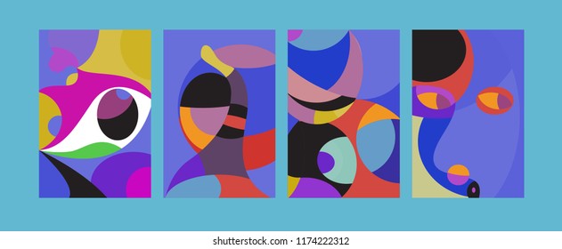 Vector Abstract Colorful Geometric and Curvy pattern background illustration. Set of Abstract Tribal Ethnic background for Cover, Poster, and print in Eps 10.