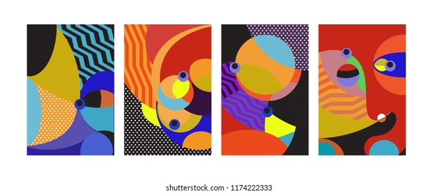 Vector Abstract Colorful Geometric and Curvy pattern background illustration. Set of Abstract Tribal Ethnic background for Cover, Poster, and print in Eps 10.