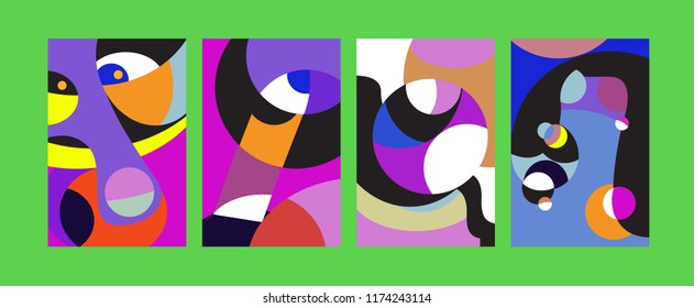 Vector Abstract Colorful Geometric and Curvy pattern background illustration. Set of Abstract Tribal Ethnic background for Cover, Poster, and print in Eps 10