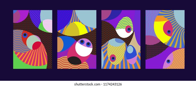Vector Abstract Colorful Geometric and Curvy pattern background illustration. Set of Abstract Tribal Ethnic background for Cover, Poster, and print in Eps 10