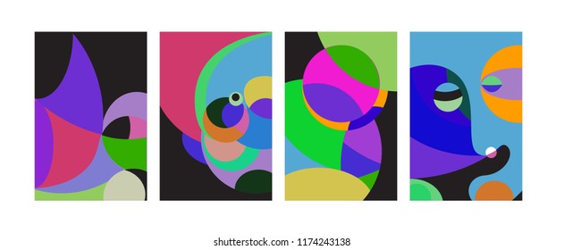 Vector Abstract Colorful Geometric and Curvy pattern background illustration. Set of Abstract Tribal Ethnic background for Cover, Poster, and print in Eps 10