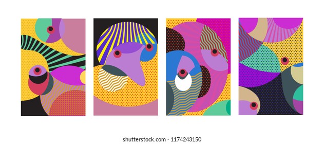 Vector Abstract Colorful Geometric and Curvy pattern background illustration. Set of Abstract Tribal Ethnic background for Cover, Poster, and print in Eps 10