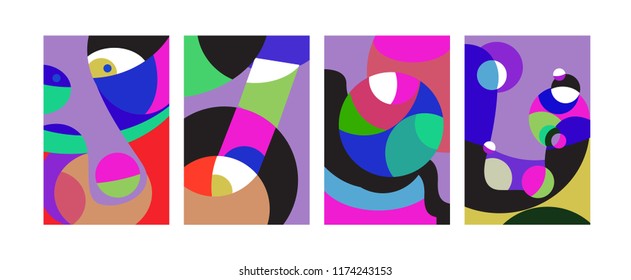 Vector Abstract Colorful Geometric and Curvy pattern background illustration. Set of Abstract Tribal Ethnic background for Cover, Poster, and print in Eps 10