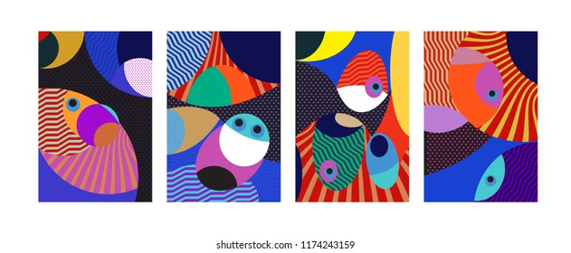Vector Abstract Colorful Geometric and Curvy pattern background illustration. Set of Abstract Tribal Ethnic background for Cover, Poster, and print in Eps 10