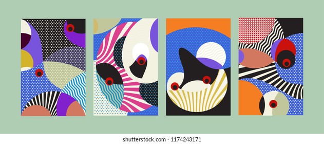 Vector Abstract Colorful Geometric and Curvy pattern background illustration. Set of Abstract Tribal Ethnic background for Cover, Poster, and print in Eps 10