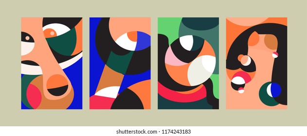 Vector Abstract Colorful Geometric and Curvy pattern background illustration. Set of Abstract Tribal Ethnic background for Cover, Poster, and print in Eps 10