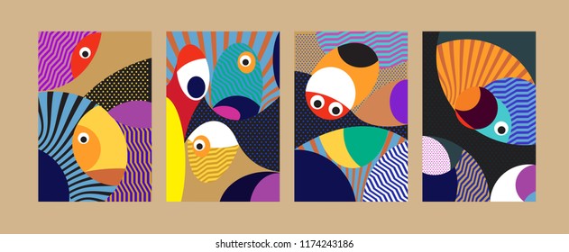 Vector Abstract Colorful Geometric and Curvy pattern background illustration. Set of Abstract Tribal Ethnic background for Cover, Poster, and print in Eps 10