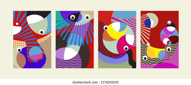 Vector Abstract Colorful Geometric and Curvy pattern background illustration. Set of Abstract Tribal Ethnic background for Cover, Poster, and print in Eps 10