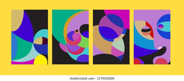 Vector Abstract Colorful Geometric and Curvy pattern background illustration. Set of Abstract Tribal Ethnic background for Cover, Poster, and print in Eps 10