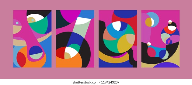 Vector Abstract Colorful Geometric and Curvy pattern background illustration. Set of Abstract Tribal Ethnic background for Cover, Poster, and print in Eps 10