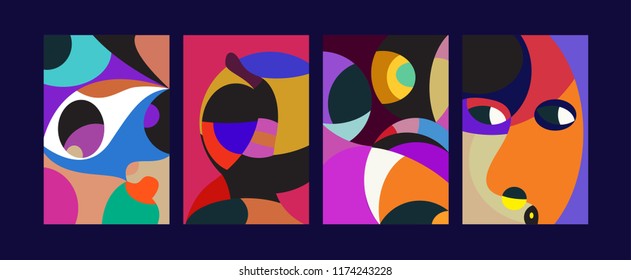 Vector Abstract Colorful Geometric and Curvy pattern background illustration. Set of Abstract Tribal Ethnic background for Cover, Poster, and print in Eps 10